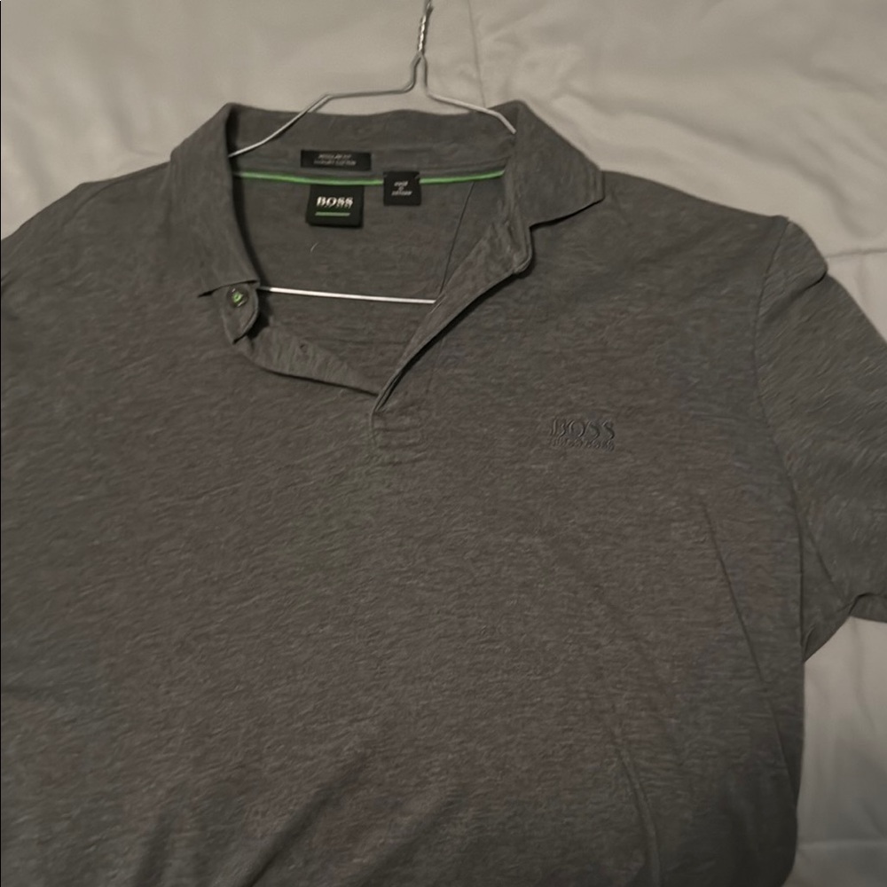 BOSS Men's Gray Polo Long Sleeve Shirt
